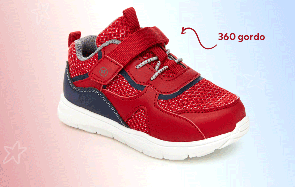 Red, white and blue Stride RIte sneakers. 