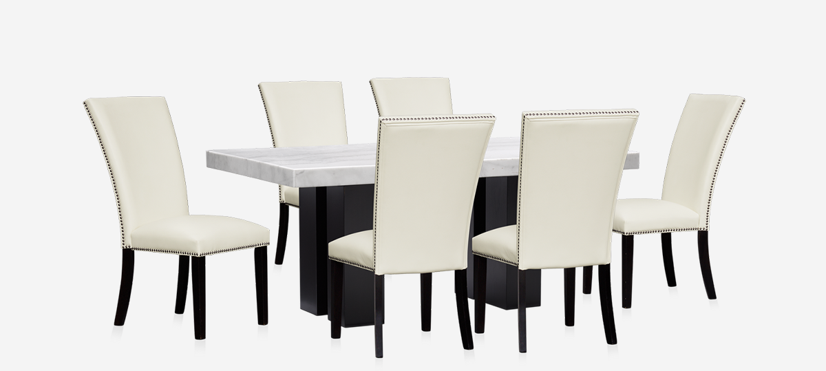 Artemis Marble Dining Table and 6 Upholstered Dining Chairs