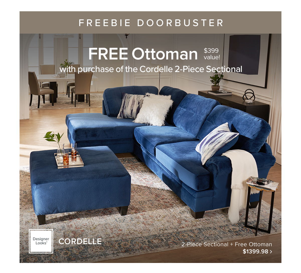 FREE Ottoman with purchase of the Cordelle 2-Piece Sectional