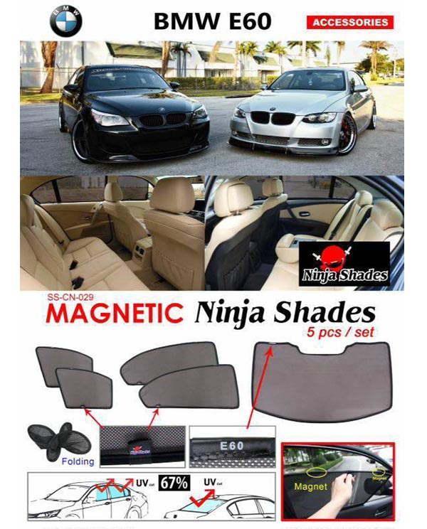 BMW E60 5-Series 03-10 NINJA SHADES Magnetic Sun Shade 5 Pcs