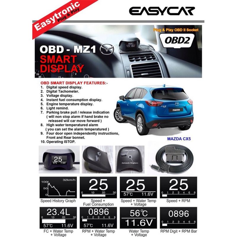 EasyCar Plug & Play OBD Smart Display MZ1 for Mazda 3/CX5/Mazda 6