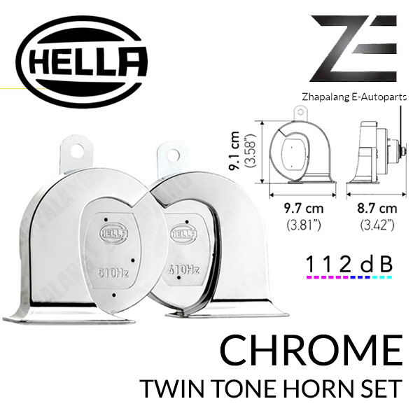 Hella Chrome Twin Fanfare Trumpet Horn Kit 510 Hz / 410 Hz 112dB 3FH 007 728-883