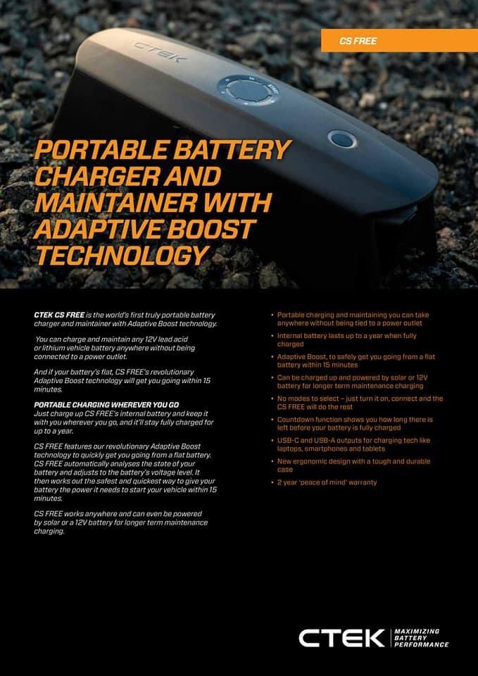 CTEK CS FREE Portable Battery Charger 12V Lithium / Lead Acid 20A,  Zhapalang E-autoparts