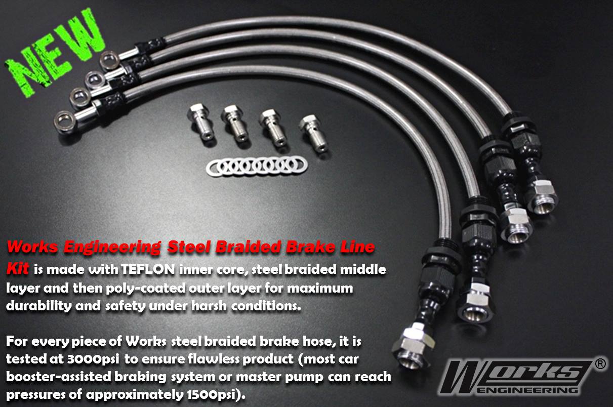 Works Engineering Steel Braided Brake Hoses  EVO 1-3