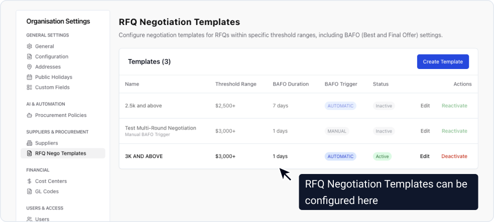 Automatic Negotiations Step 1: Configure Negotiation Templates