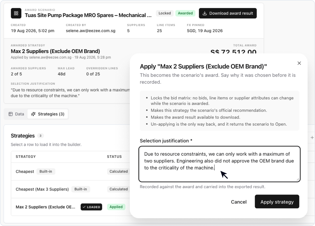 Bid Analysis Step 6: Apply Your Chosen Award Scenario
