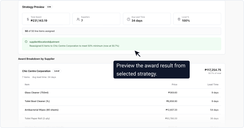 Preview Award Strategy