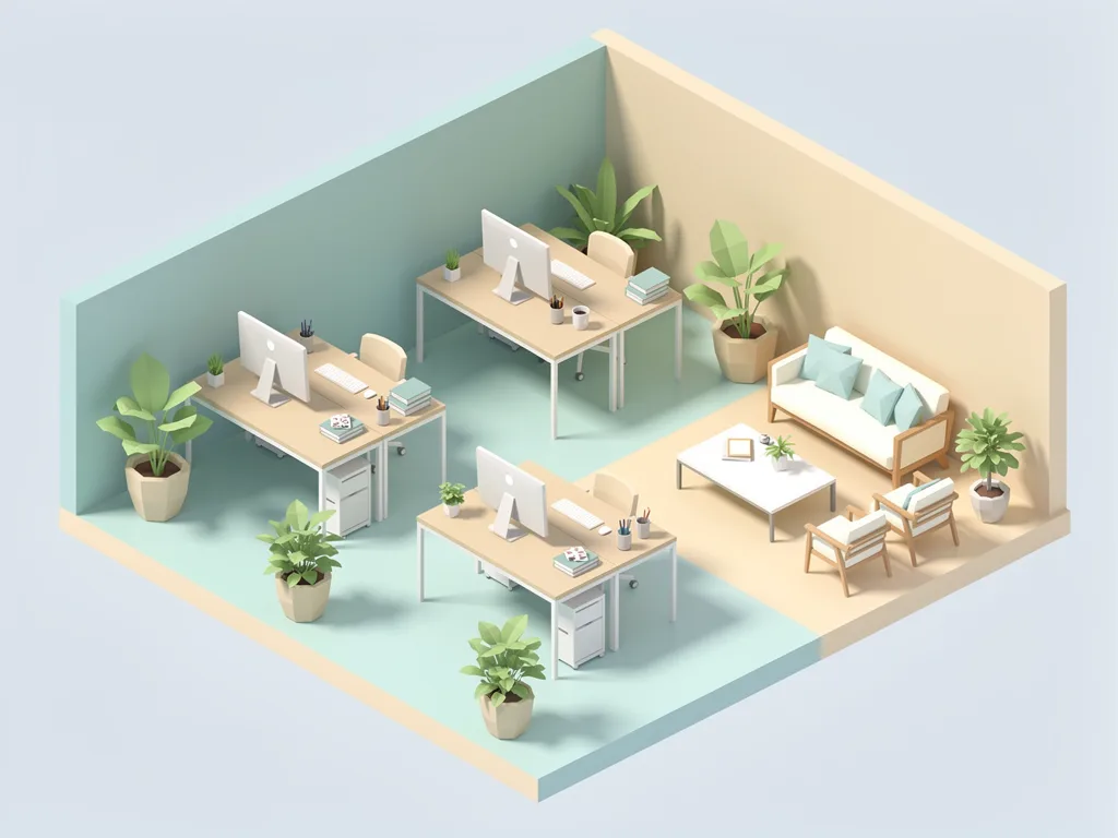 FLUX.2 [pro]: Isometric Office, seed 2222