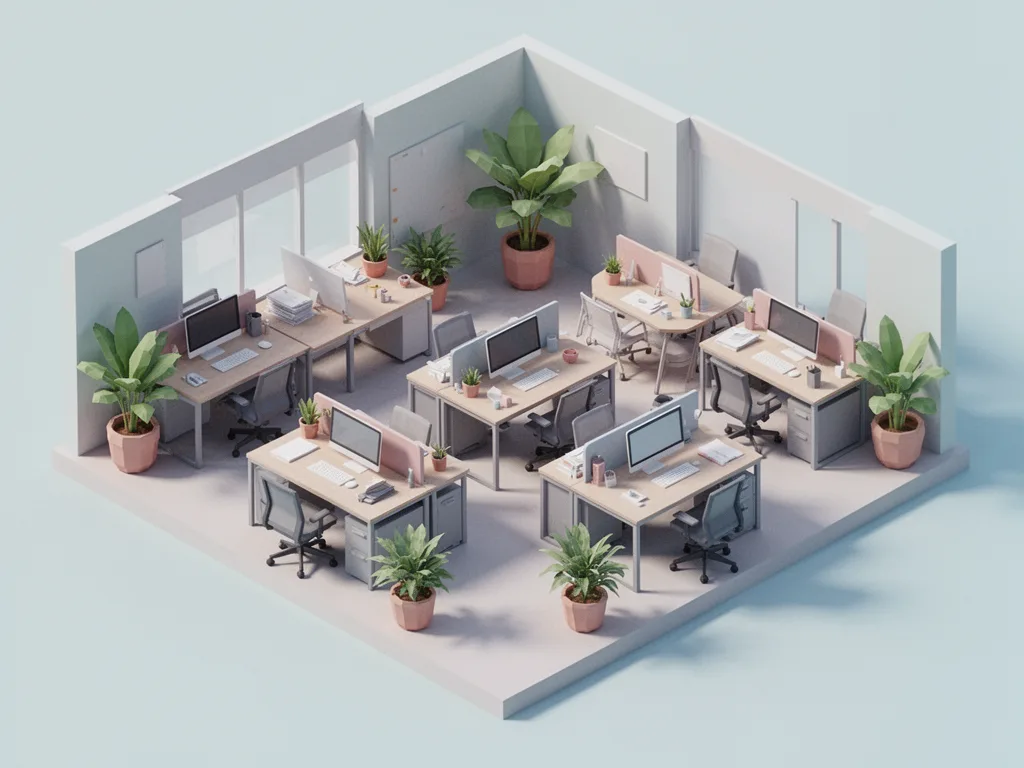 FLUX.2 [dev] Turbo: Isometric Office, seed 2222