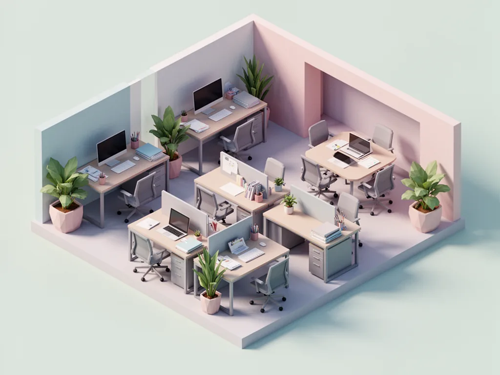 FLUX.2 [dev] Turbo: Isometric Office, seed 3333