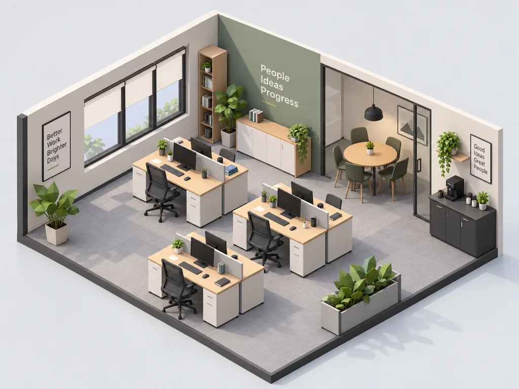 GPT Image 2.5 Sunburst: Isometric Office, sample 1