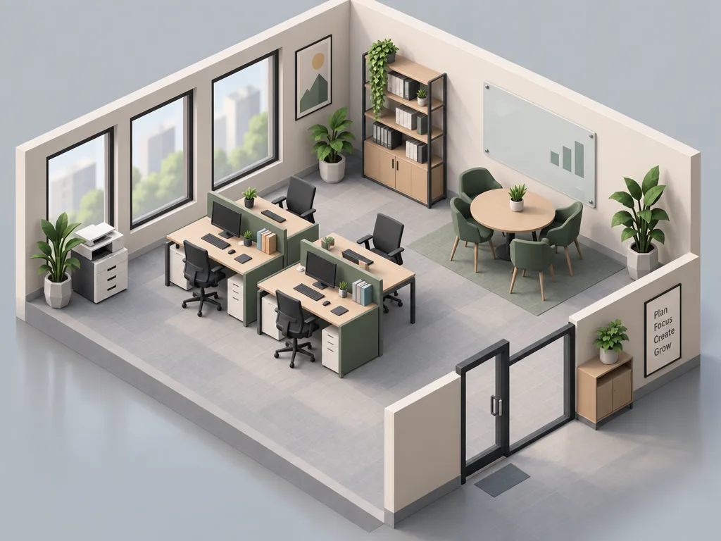 GPT Image 2.5 Sunburst: Isometric Office, sample 2