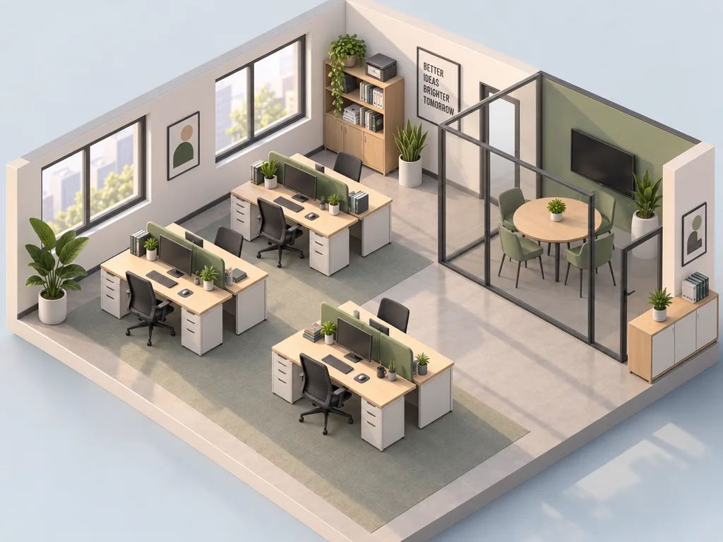 GPT Image 2.5 Sunburst: Isometric Office, sample 3