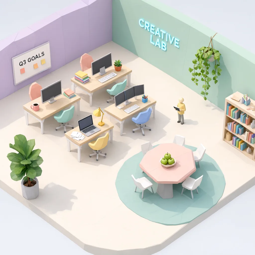 Qwen Image 3.0: Isometric Office, seed 2222