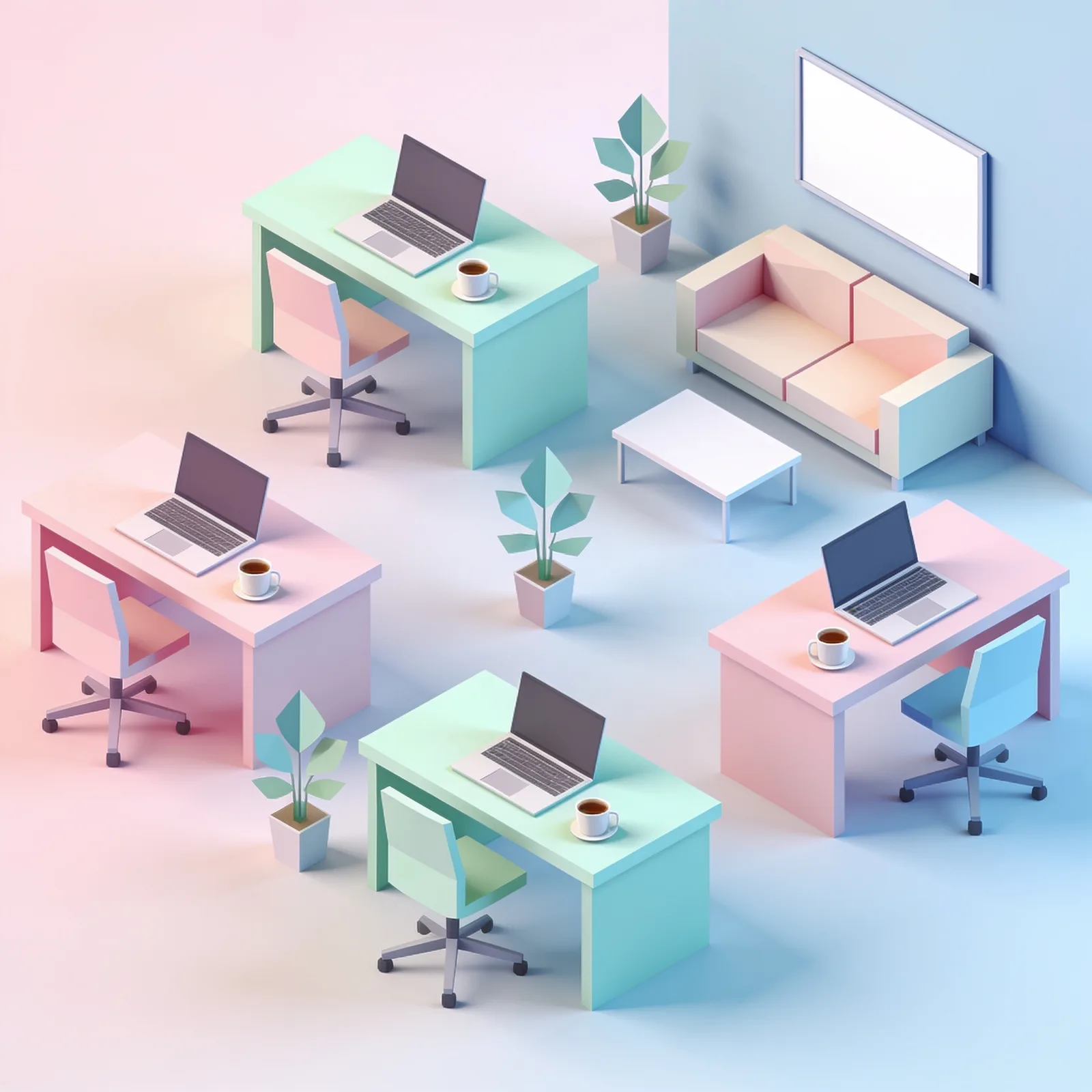 Seedream 4.5: Isometric Office, seed 2222
