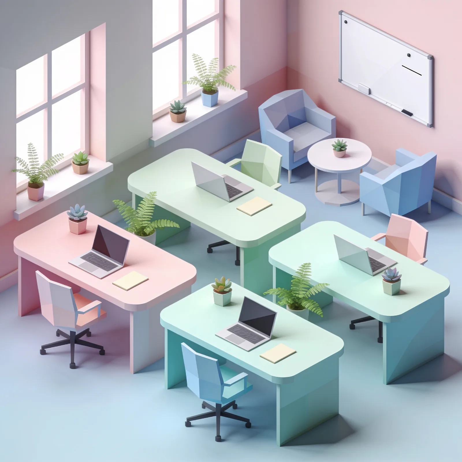 Seedream 4.5: Isometric Office, seed 3333