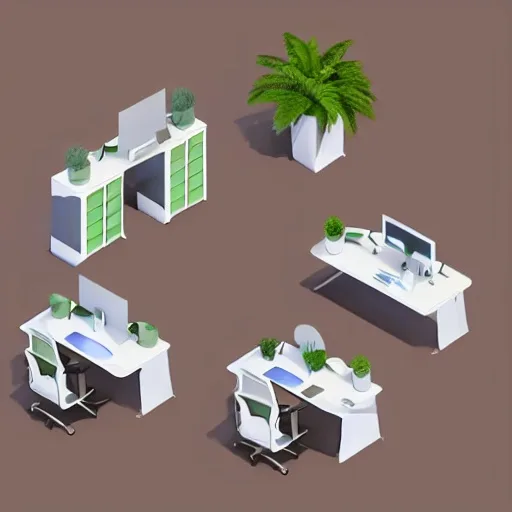 Stable Diffusion 1.5: Isometric Office, seed 2222