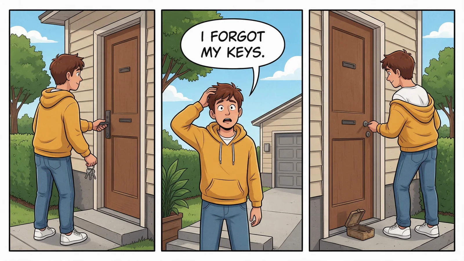 Seedream 5.0 Pro: Three-Panel Comic, seed 1111