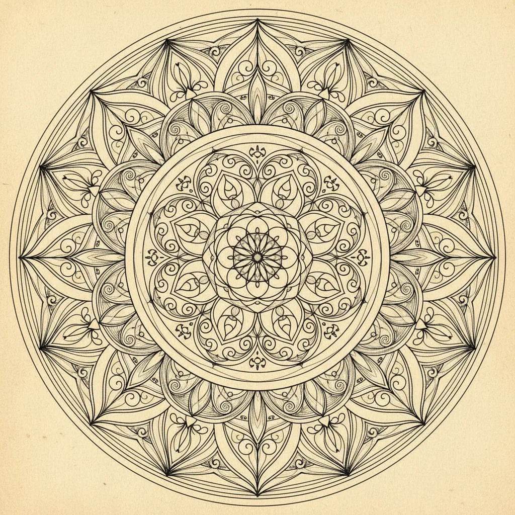 Gemini 2.5 Flash Image: Fine-Line Mandala, sample 3