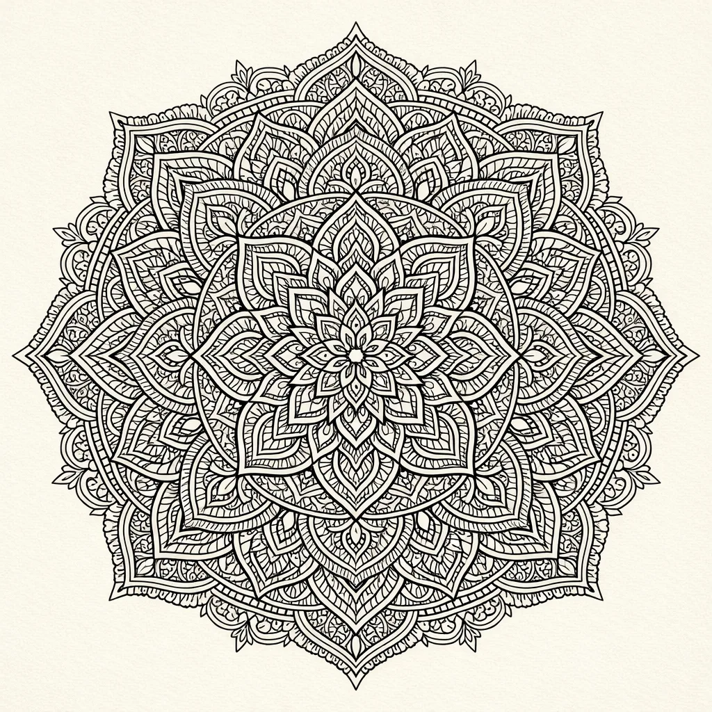GPT Image 1.5: Fine-Line Mandala, sample 1