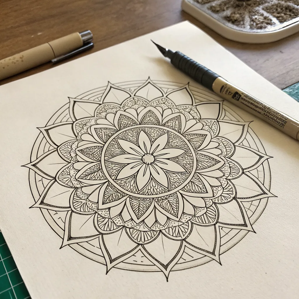 Recraft V3: Fine-Line Mandala, seed 1111