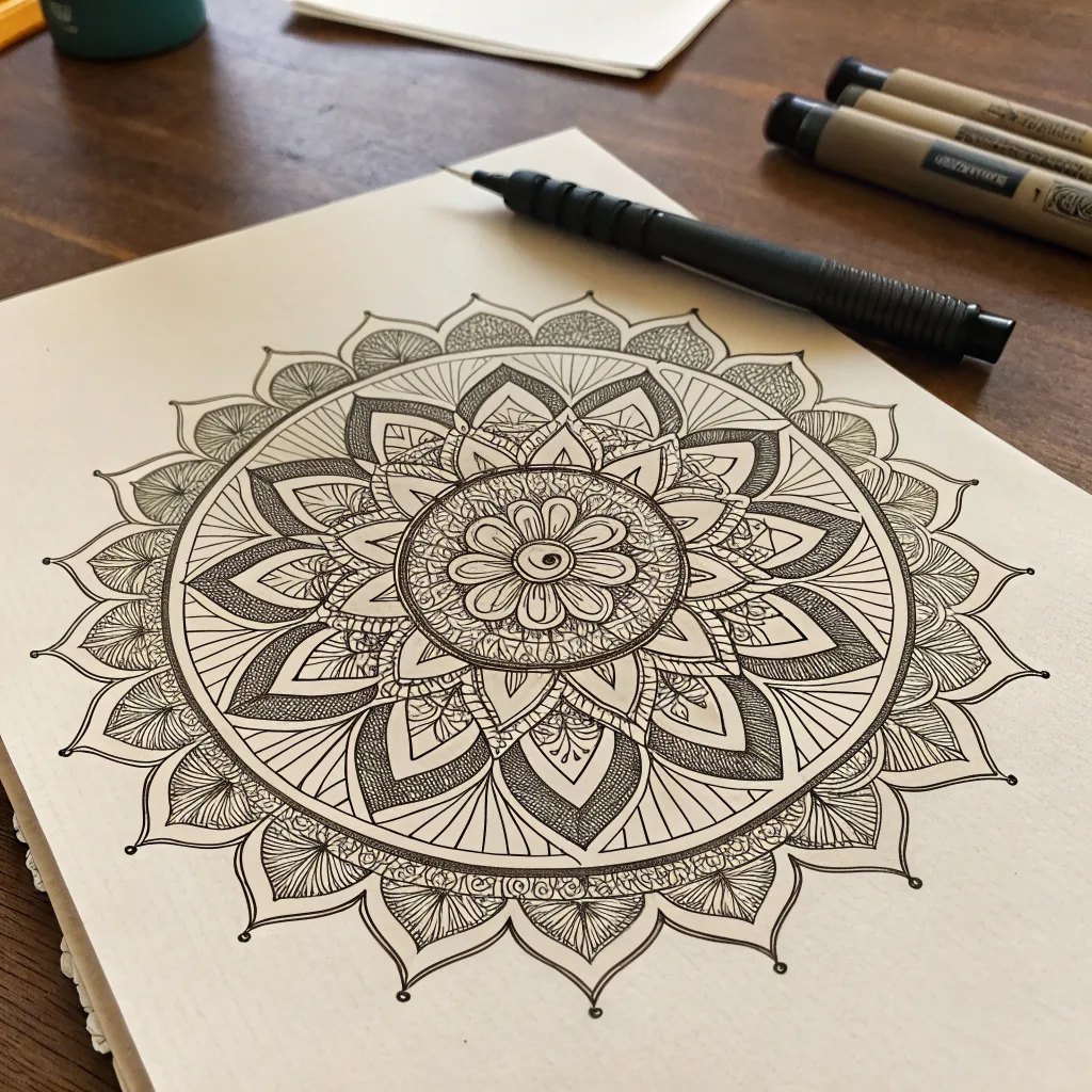 Recraft V3: Fine-Line Mandala, seed 3333