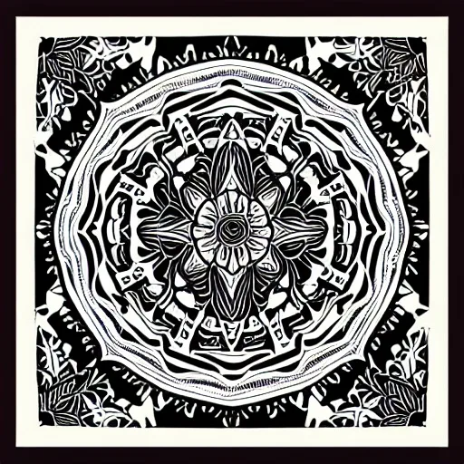 Stable Diffusion 1.5: Fine-Line Mandala, seed 2222