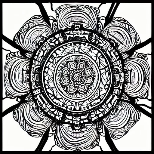 Stable Diffusion 1.5: Fine-Line Mandala, seed 3333