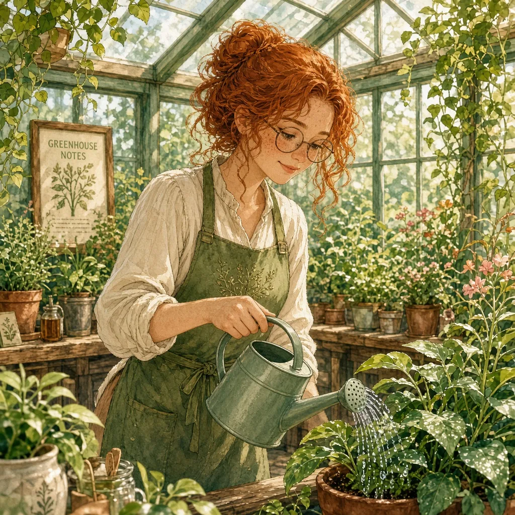 Grok Imagine Image 2.0: Character Series: Greenhouse, sample 1