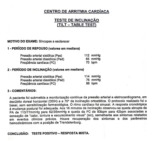 Teste de Inclinação (Tilt-Test) - Centro de Arritmias Cardíacas do Cariri