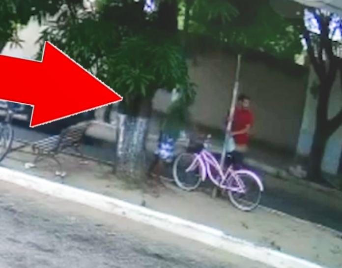 Homens arrancam poste de sinalização para furtar bicicleta