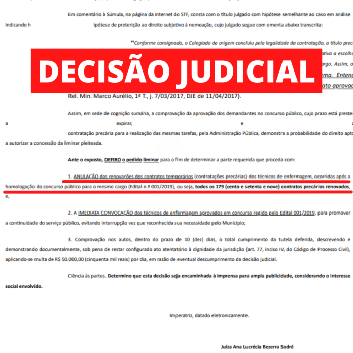 Justiça manda demitir 179 técnicos de enfermagem com contratos ilegais em Imperatriz