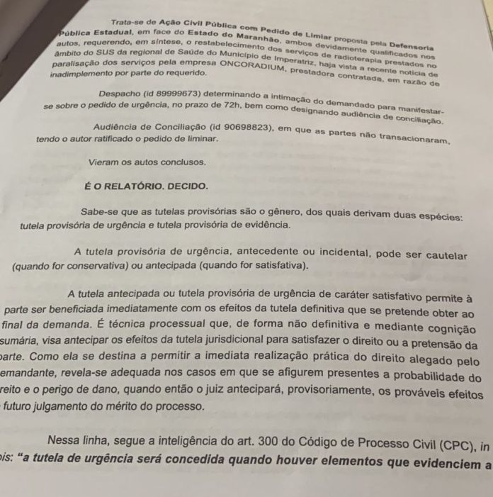 Justiça determina retorno de serviços de radioterapia em Imperatriz