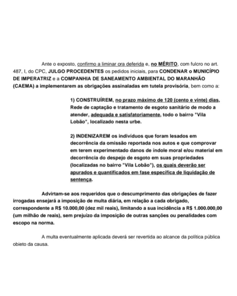 Justiça determina que prefeitura de ITZ e Caema construam rede de esgoto na Vila Lobão 2 Imagens de Notícias de Imperatriz