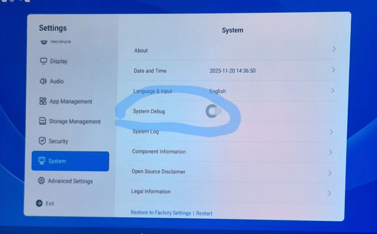 System Debug Toggle