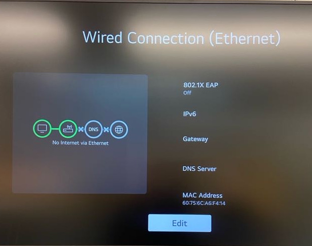 Wired Connection screen