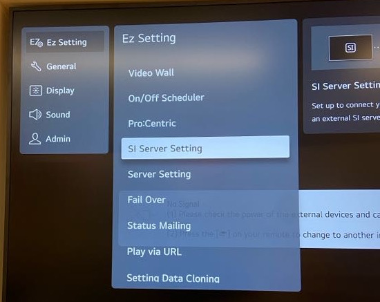 EZ Setting menu showing SI Server Setting option highlighted