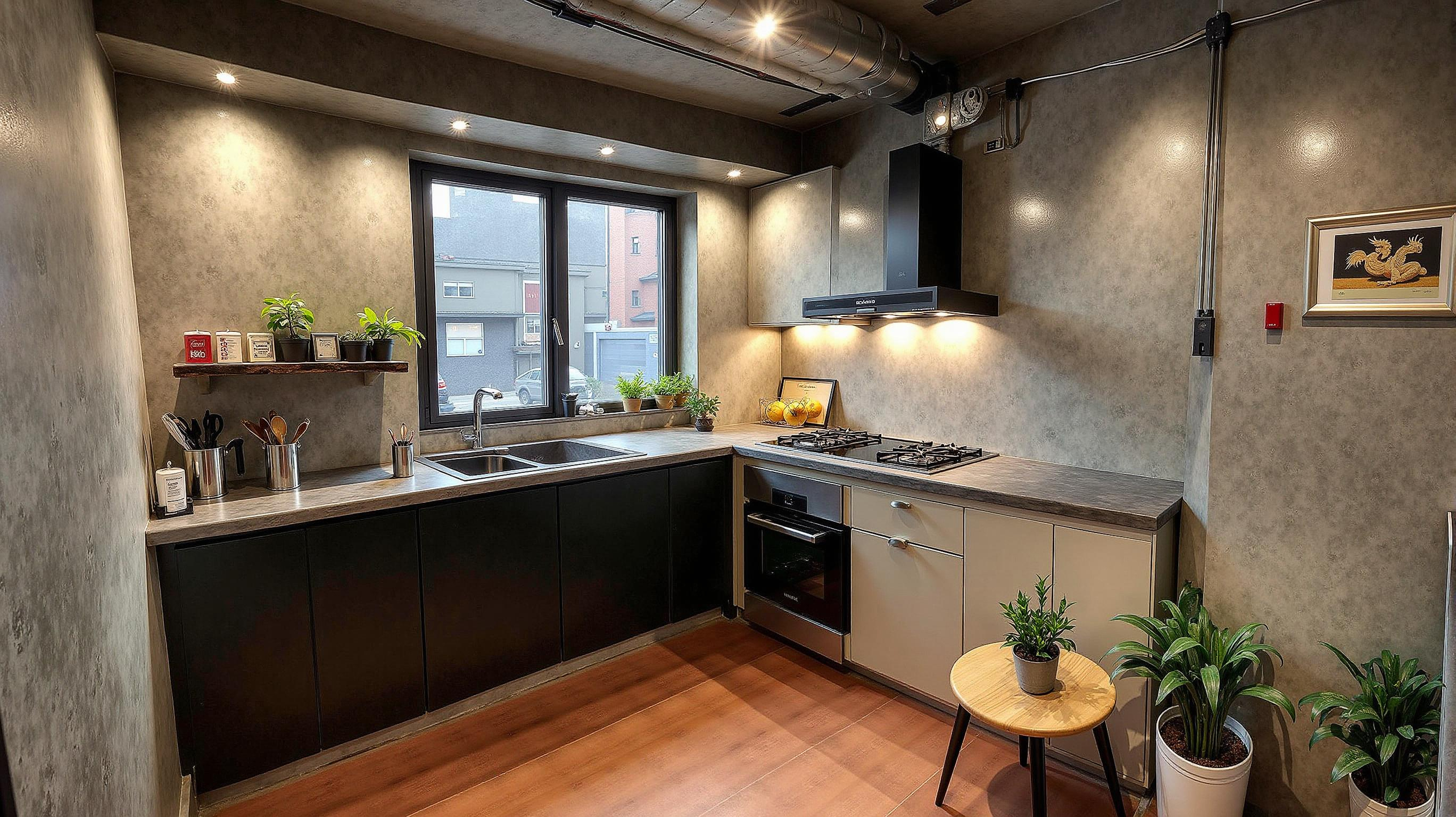 Industrial style kitchen staged with AI kitchen design tool