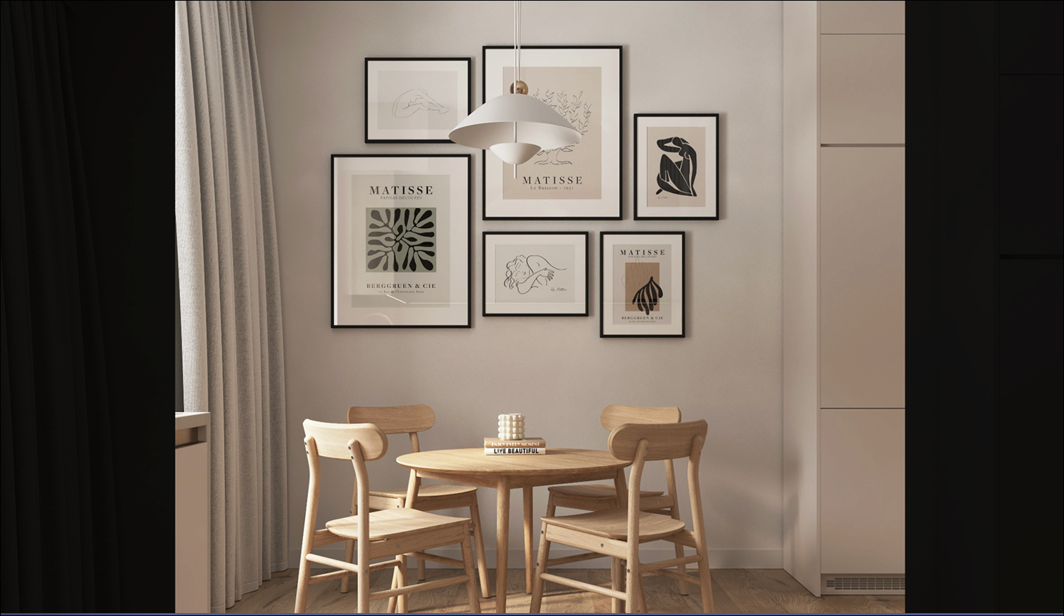 Dining room with asymmetric balance