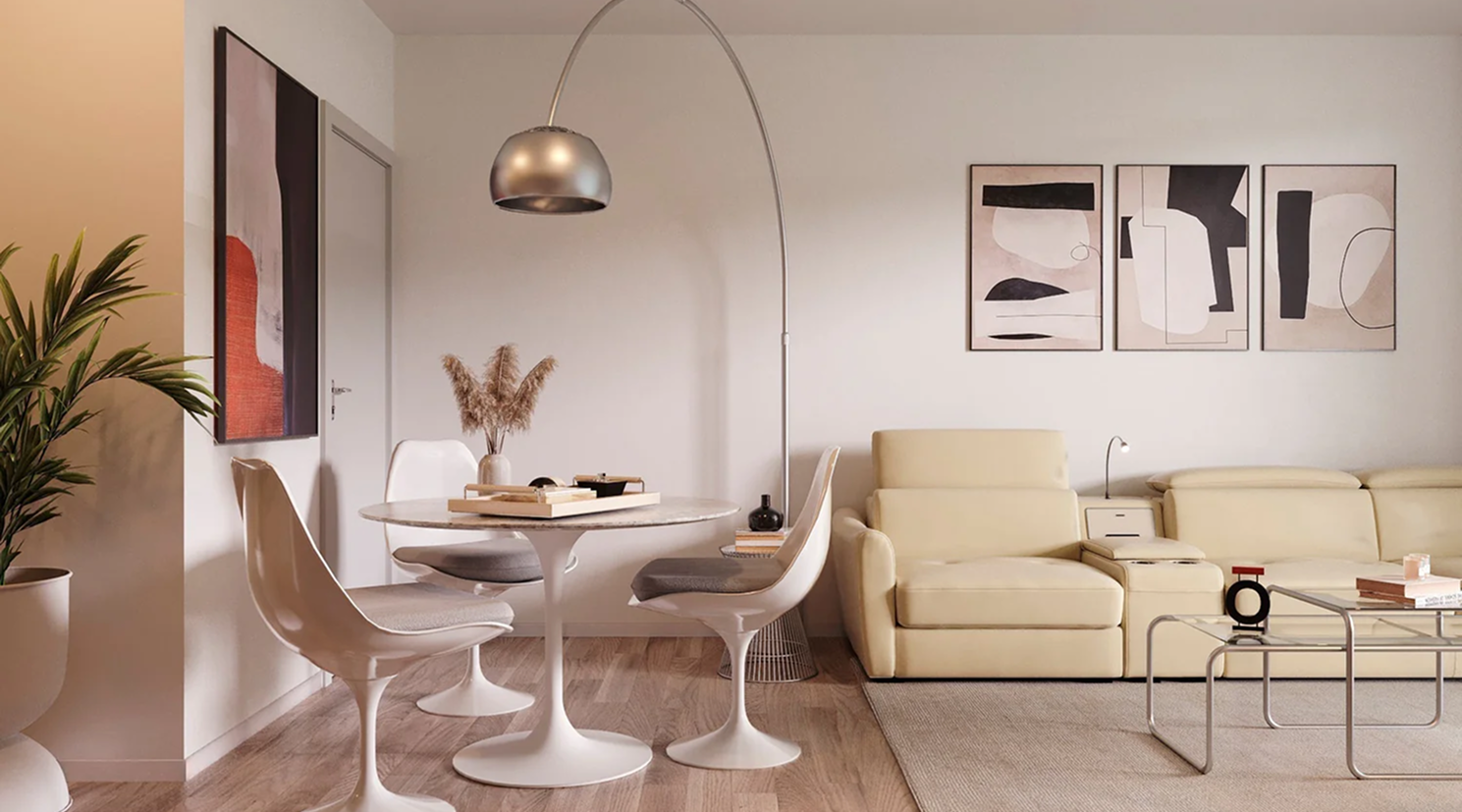 Living rooms with furnitures in different heights and scales