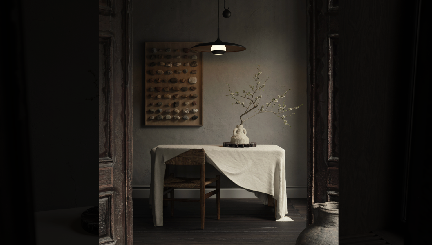 Interior design example with blooming plant