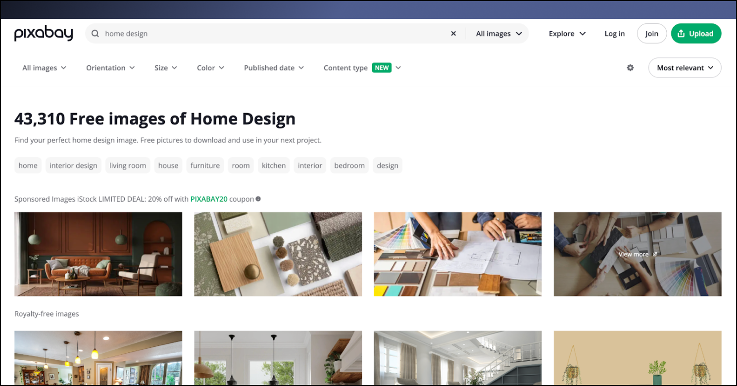 Pixabay website to find and download free design resources