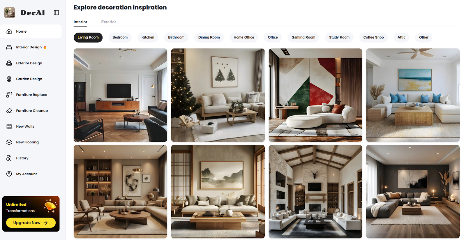DecAI AI home design tool feature selection