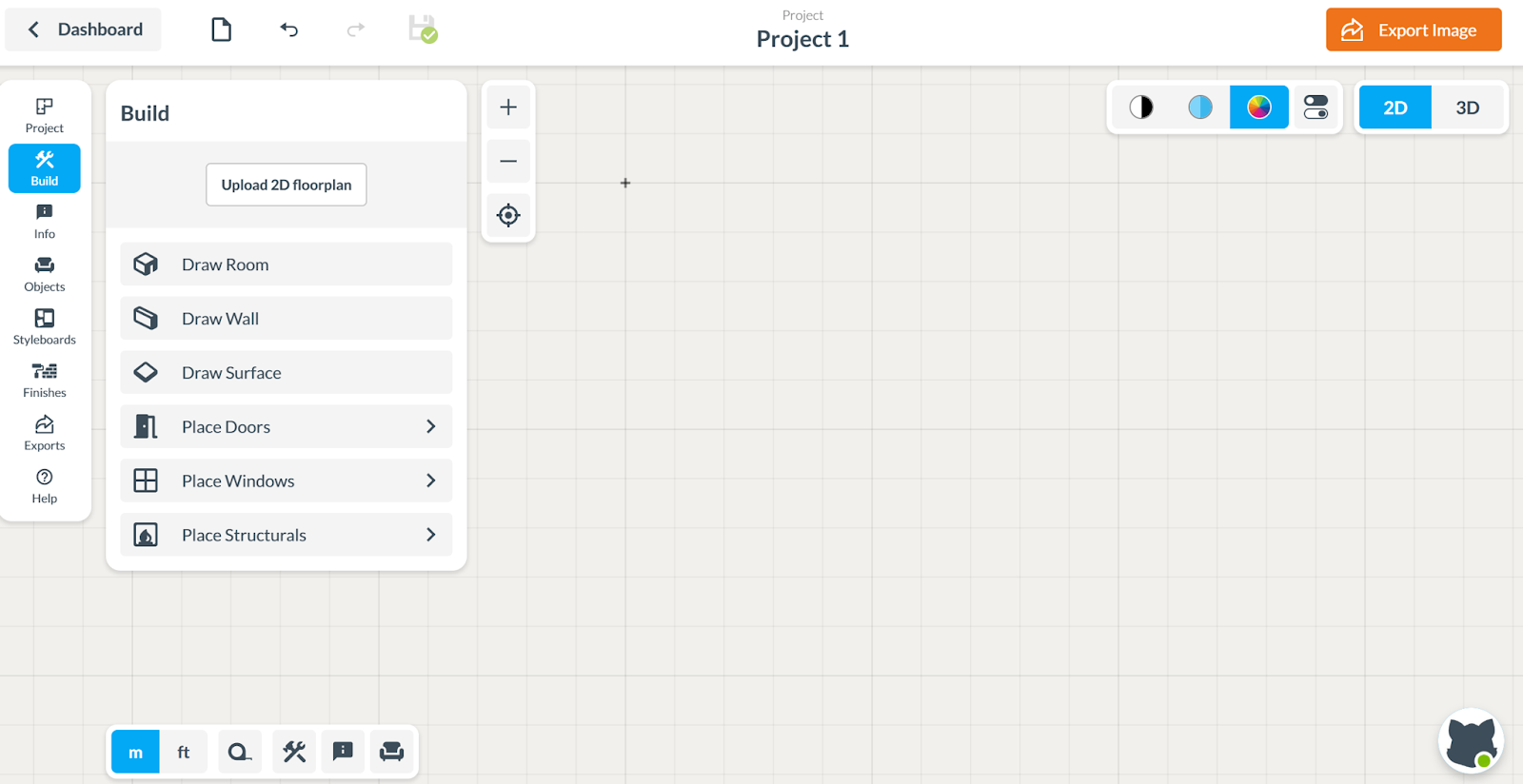 Floorplanner for uploading 2D floor plans and creating room designs