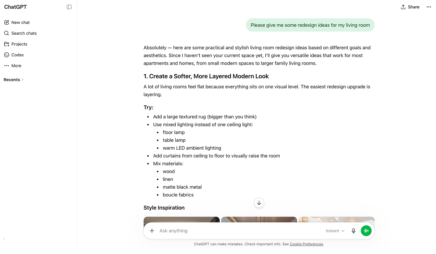 ChatGPT gives design ideas with text prompts