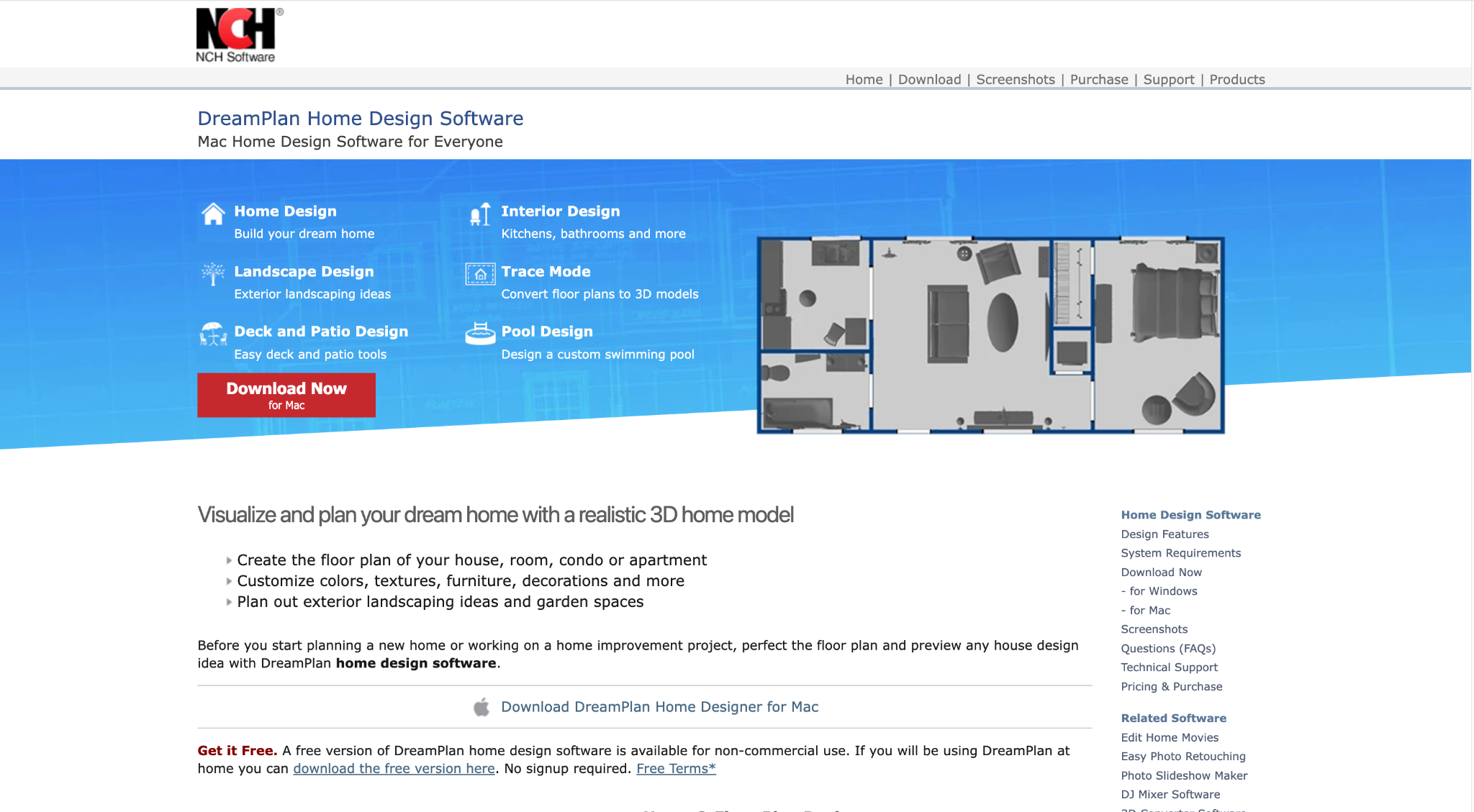 DreamPlan free desktop remodel software, indoor outdoor and landscape planning