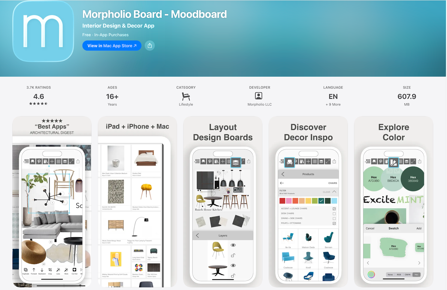 Morpholio Board remodel app, design mood board material selection and shopping list