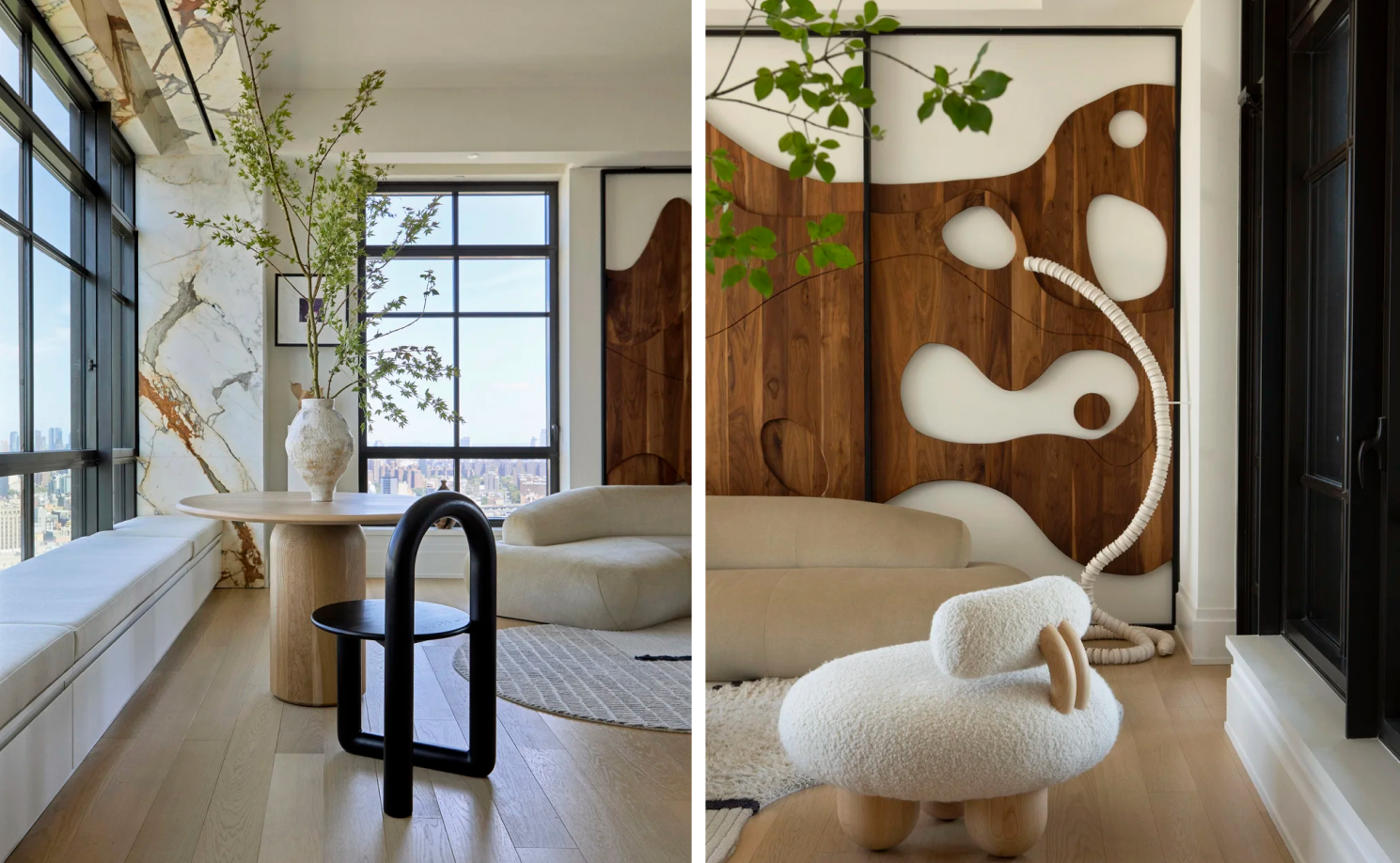 Airy Tribeca loft with low-profile furniture, warm neutrals, and soft minimalist styling