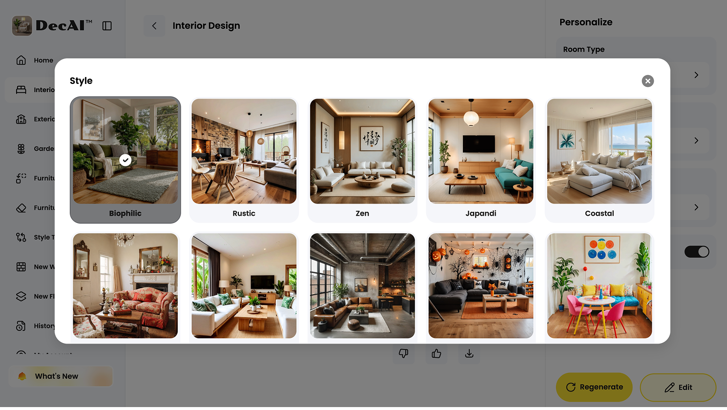 A full set of design style options are available