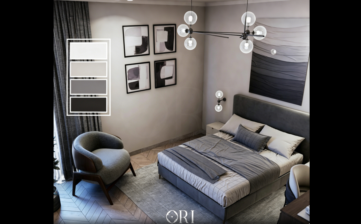 Bedroom in soft gray
